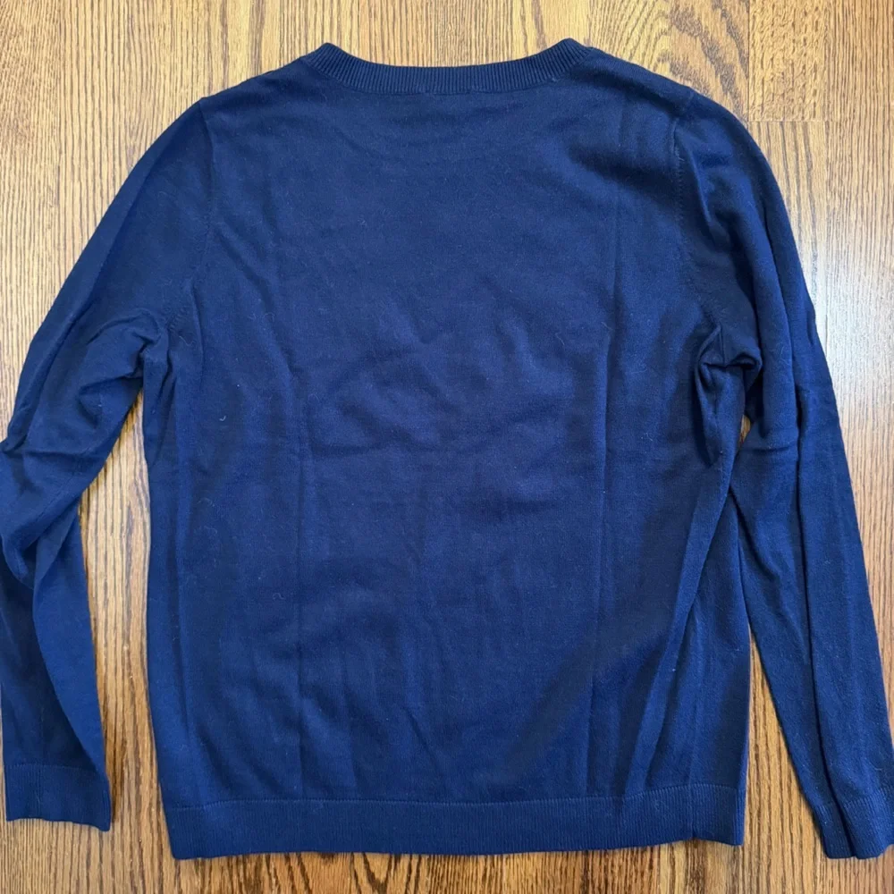 Talbots Petites Navy Lightweight Sweater Embroidered Feathers Size MP